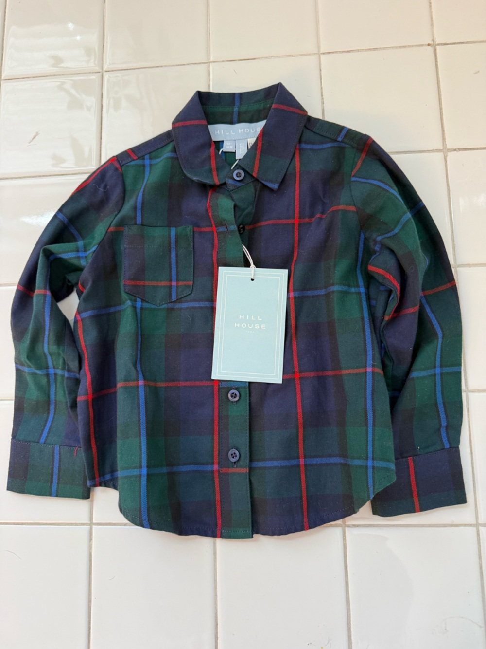 Hill House Green & Navy Plaid Button-Down Shirt with Red Accents